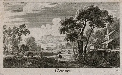 A field being ploughed; representing October