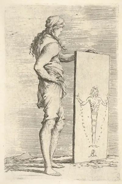 A figure supporting a tablet with a representation of a herm of Diana of Ephesus, from "Figurine"