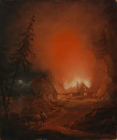 A Fire at Night in a Farmer's House