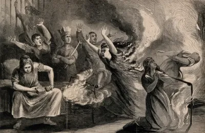 A fire in the Livingston County Poorhouse, Geneseo, New York: mentally ill women try to escape
