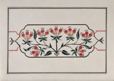 A floral pattern in a cartouche for pietra dura work (marble inlaid with semi-precious stones)