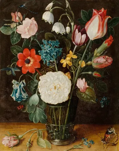 A flower still life in a Berkemeyer glass
