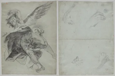 A Flying Angel (recto); Studies of Hands Playing Instruments (verso)