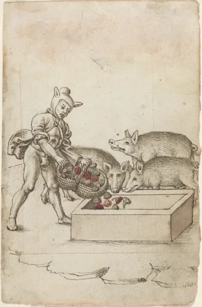A Fool Feeding Flowers to Swine [fol. 42 recto]