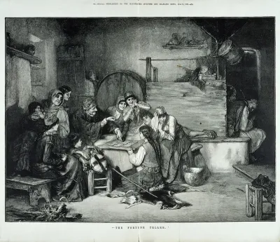 A fortune-teller performing among a group of women