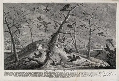 A fox is creeping up to an enclosure with a bait and a disguised steeltrap in shallow water in the moonlight
