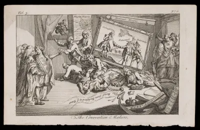 A framed picture falls off a cornice marked 'National Honour'; representing dishonour for Great Britain perceived by the Whigs in the Anglo-Spanish convention on the Falkland Islands