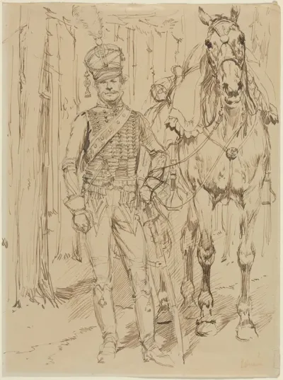 A French Hussar Leading a Horse