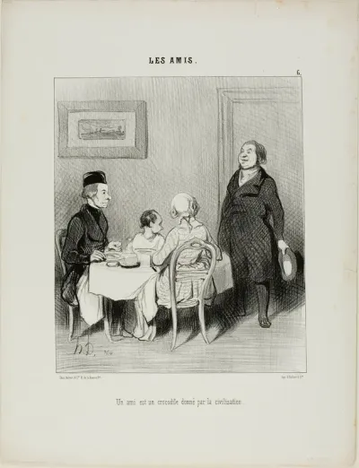 A friend is a crocodile produced by civilization, plate 6 from Les Amis