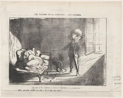 A friend who was invited to relax for a few days in the countryside, from 'The joys of country life,' published in Le Charivari, September 12, 1865