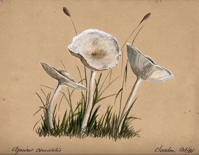 A fungus (Agaricus cerussatus): three fruiting bodies
