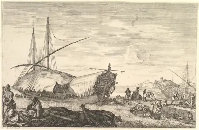 A galley covered in sails, from "Views of the port of Livorno" (Vues du port de Livourne)