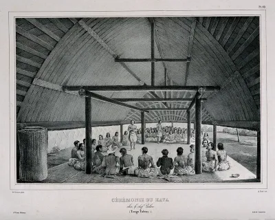 A gathering at the ceremonial drinking of kava in the Friendly Islands