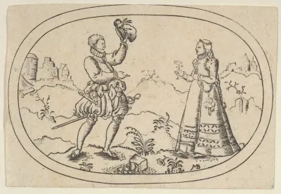 A Gentleman Greets a Lady, from "Das Bossenbüchlein"