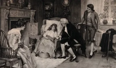 A Georgian physician is attending a sick girl; father in the background, mother seated in an armchair in the foreground