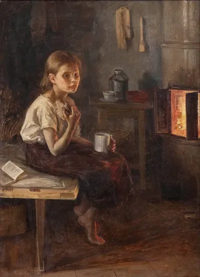 A girl by the oven
