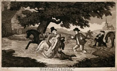 A girl is rescued from the stream while a vicar kneels on the bank praying for her life