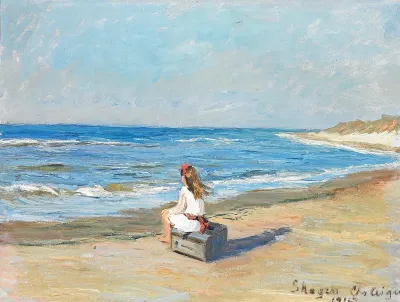 A girl on the beach at Gammel Skagen.