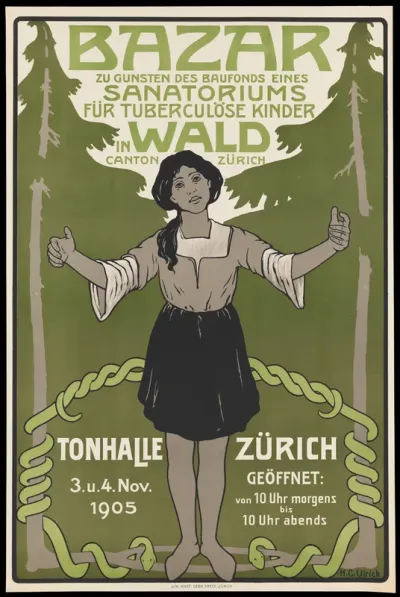 A girl with tuberculosis appealing for funds for a sanatorium for tuberculous children in Zürich