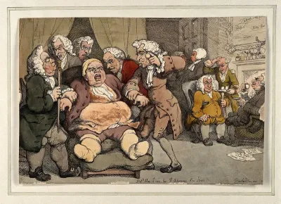 A gouty patient in his room full of unproductive doctors