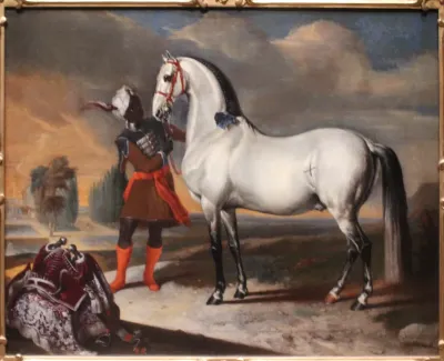 A gray horse with its rider