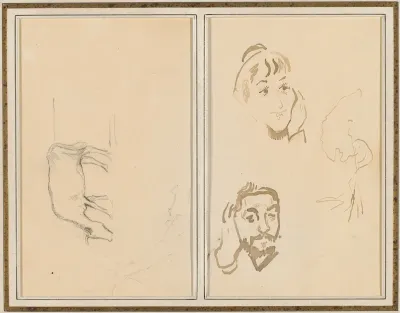 A Grazing Cow; Head of a Woman with Her Hand on Her Cheek, and Head of a Man with His Hand on His Ear [verso]