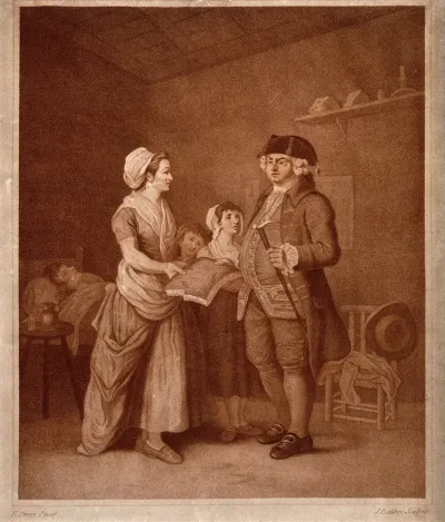 A greedy medical practitioner demanding a section of bread or cake (?) for payment from a poor family