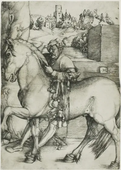 A Groom Bridling a Horse