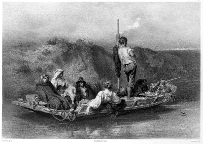A group of people adrift in a boat, perhaps suffering from malaria