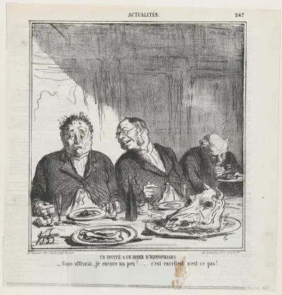 A guest to a horsemeat dinner, from 'News of the day,' published in Le Charivari, March 24, 1865