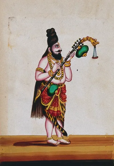 A guru (religious teacher) holding a musical instrument
