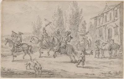 A Hawking Party Setting off from a Country House