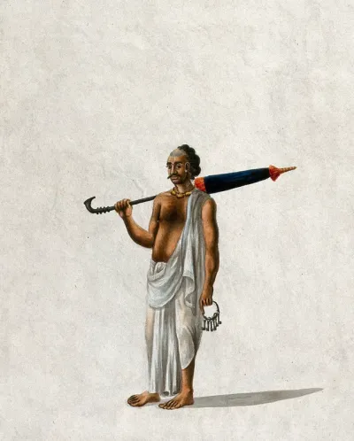 A head bearer, holding an umbrella and a bunch of keys