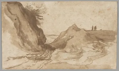 A Hilly Landscape with Figures Near a Ravine