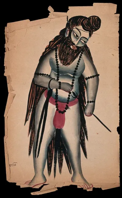 A Hindu ascetic, or holy man: holding a trident
