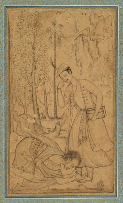 A holy man prostrating himself before a learned prince