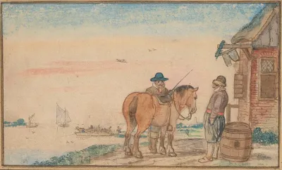 A Horse Rider Talking to a Man at an Inn