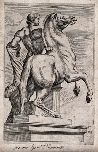 A horse-tamer. Etching by F. Perrier, 1638