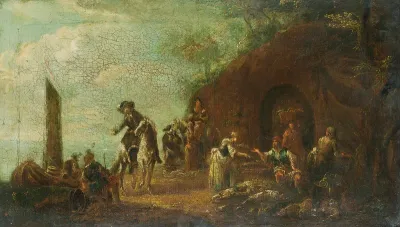 A horseman riding through a fishmarket