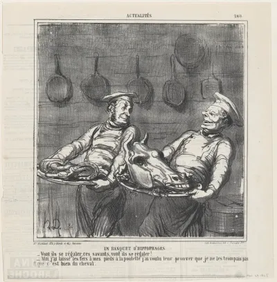 A horsemeat banquet, from 'News of the day,' published in Le Charivari, March 29, 1865