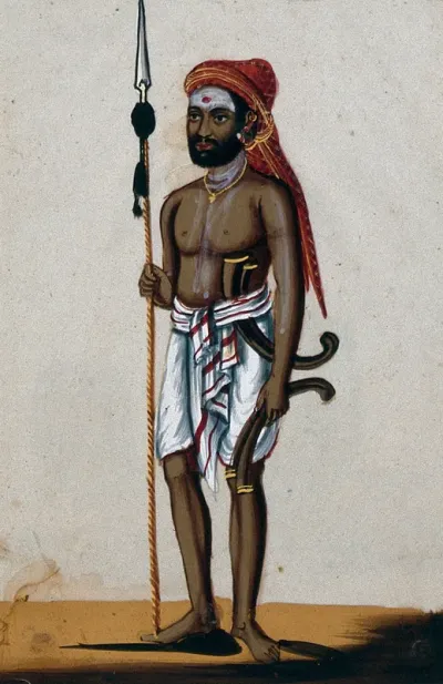 A hunter holding a spear