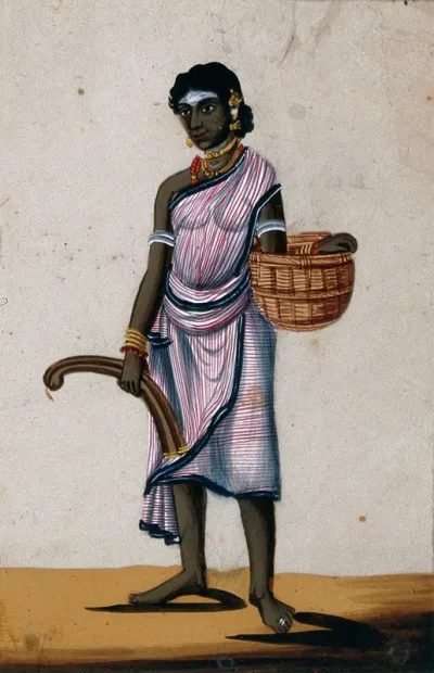 A hunter's wife holding a basket
