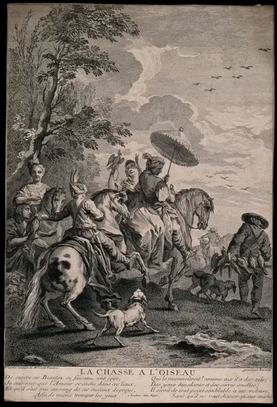 A hunting party with falcons