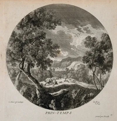 A hunting scene seen from above; representing spring