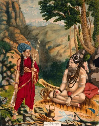 A huntress approaching a meditating Shiva
