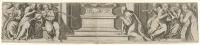 A King Kneeling Before an Altar