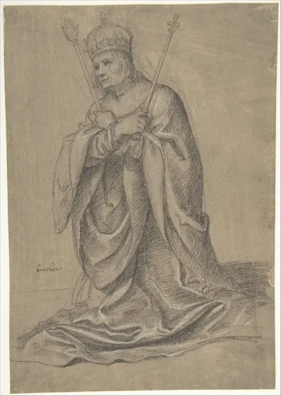 A Kneeling King of France Holding the Scepters of Royal Authority