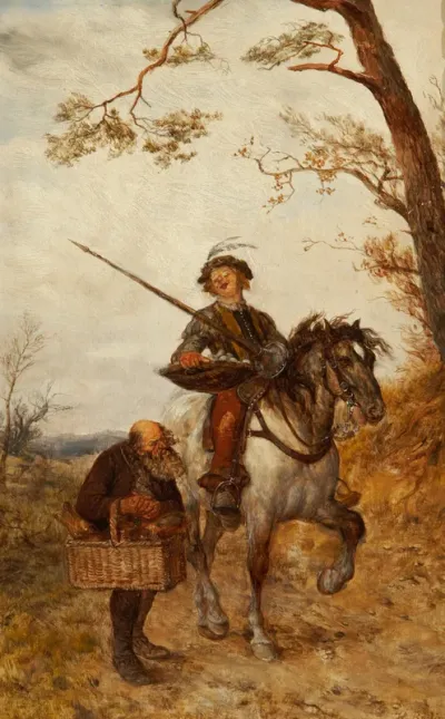 A Knight taking provisions from an old peasant