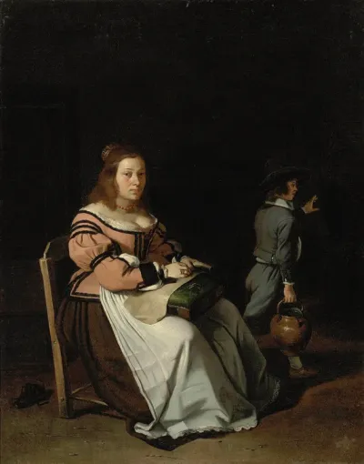 A lady sewing in an interior