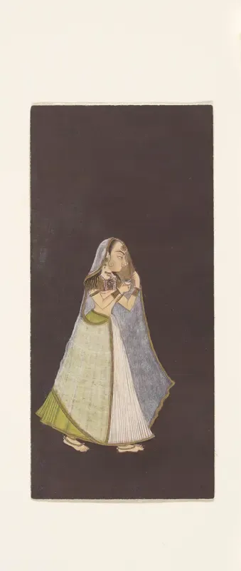 A Lady Walking at Night Holding an Oil Lamp